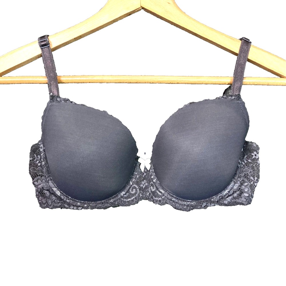 VTG Victoria Secret Angels Bra 34D Lined Demi Smooth Dark Gray Underwire Push Up